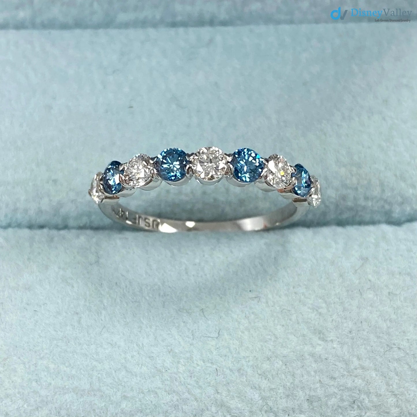 1.00 CT Blue and White Lab Grown Diamond Alternating Wedding Ring DisneyValley