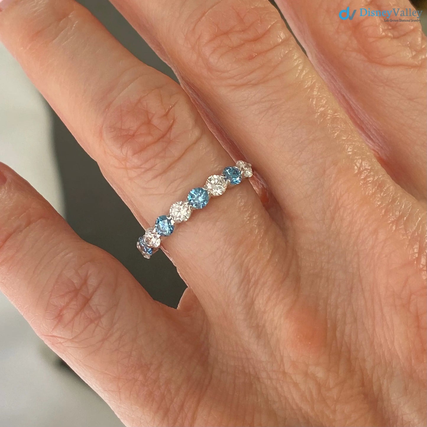 1.00 CT Blue and White Lab Grown Diamond Alternating Wedding Ring DisneyValley