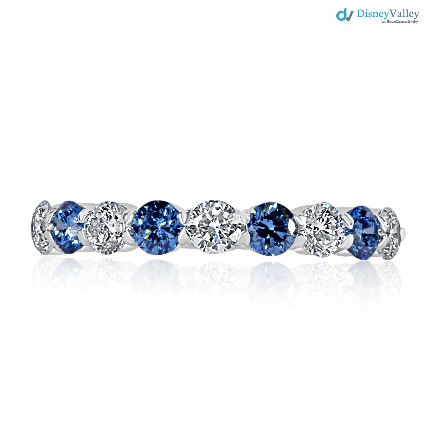 1.00 CT Blue and White Lab Grown Diamond Alternating Wedding Ring DisneyValley