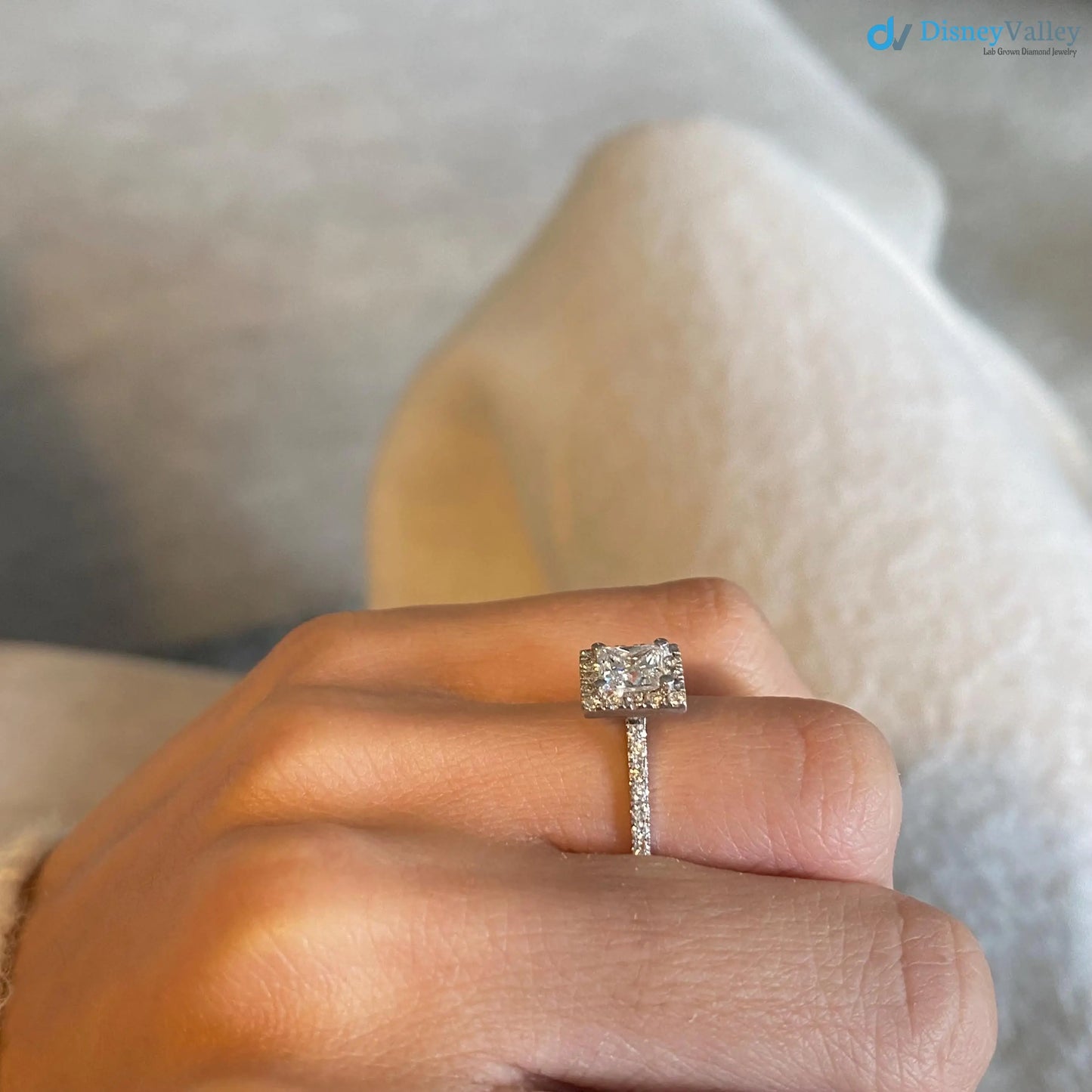 1.5 ct IGI Certified Princess Cut Lab Grown Diamond Halo Engagement Ring - DisneyValley