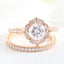 1.0CT Cushion Cut Moissanite Halo Bridal Ring Set