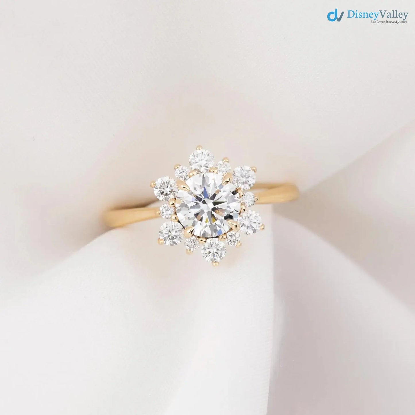 1ct Round Lab Grown Diamond Halo Engagement Ring IGI certified diamond DisneyValley
