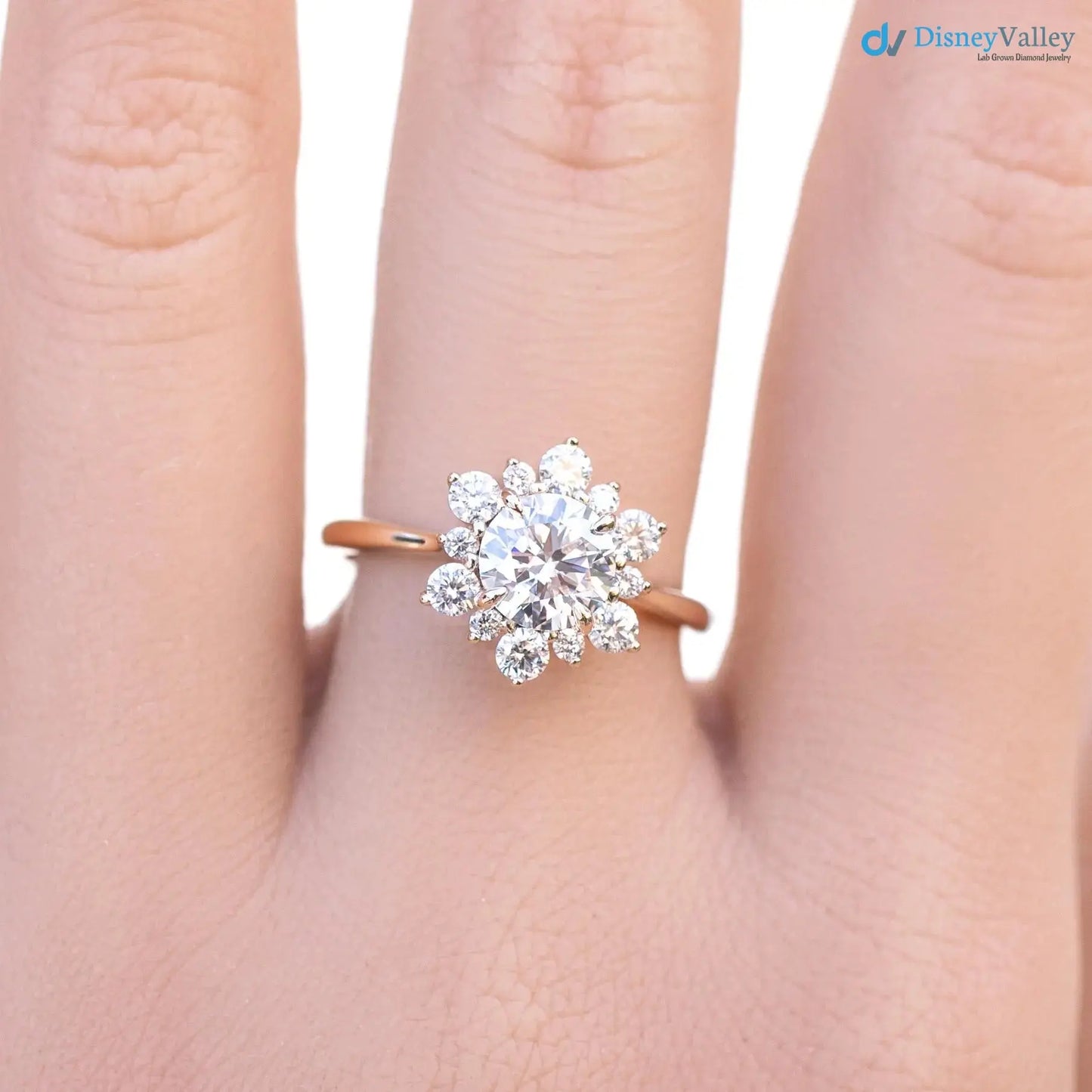 1ct Round Lab Grown Diamond Halo Engagement Ring IGI certified diamond DisneyValley