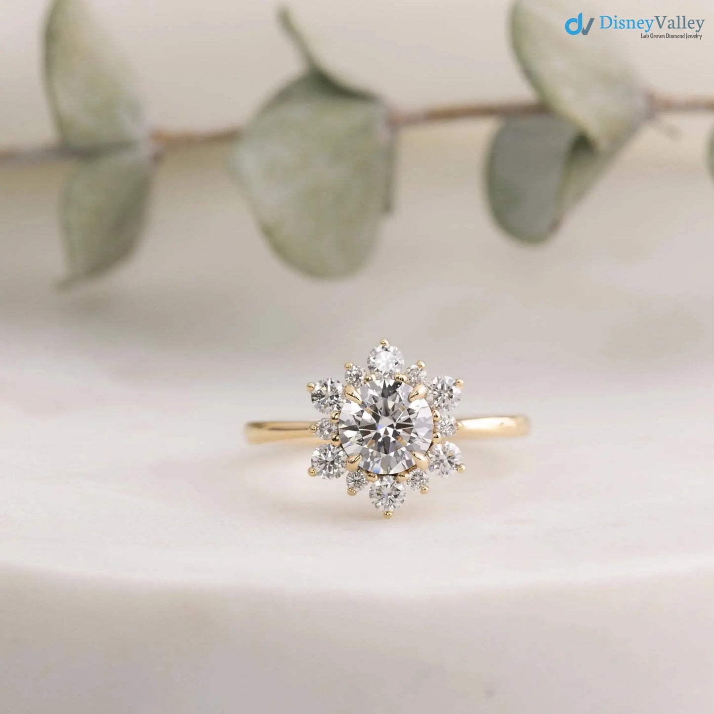 1ct Round Lab Grown Diamond Halo Engagement Ring IGI certified diamond DisneyValley