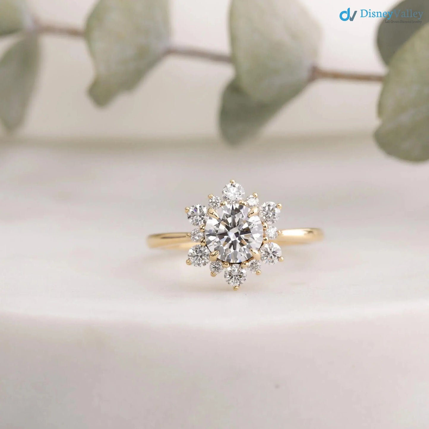 1ct Round Lab Grown Diamond Halo Engagement Ring IGI certified diamond DisneyValley