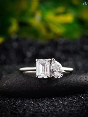 2.5 CT Toi et Moi Solid Gold Emerald and Pear Cut Lab Grown Engagement Ring DisneyValley