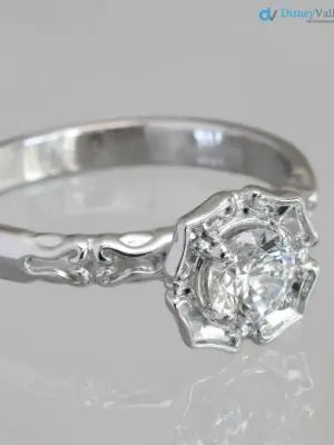 Antique Styling Flower Petals Halo Diamond Engagement Ring DisneyValley