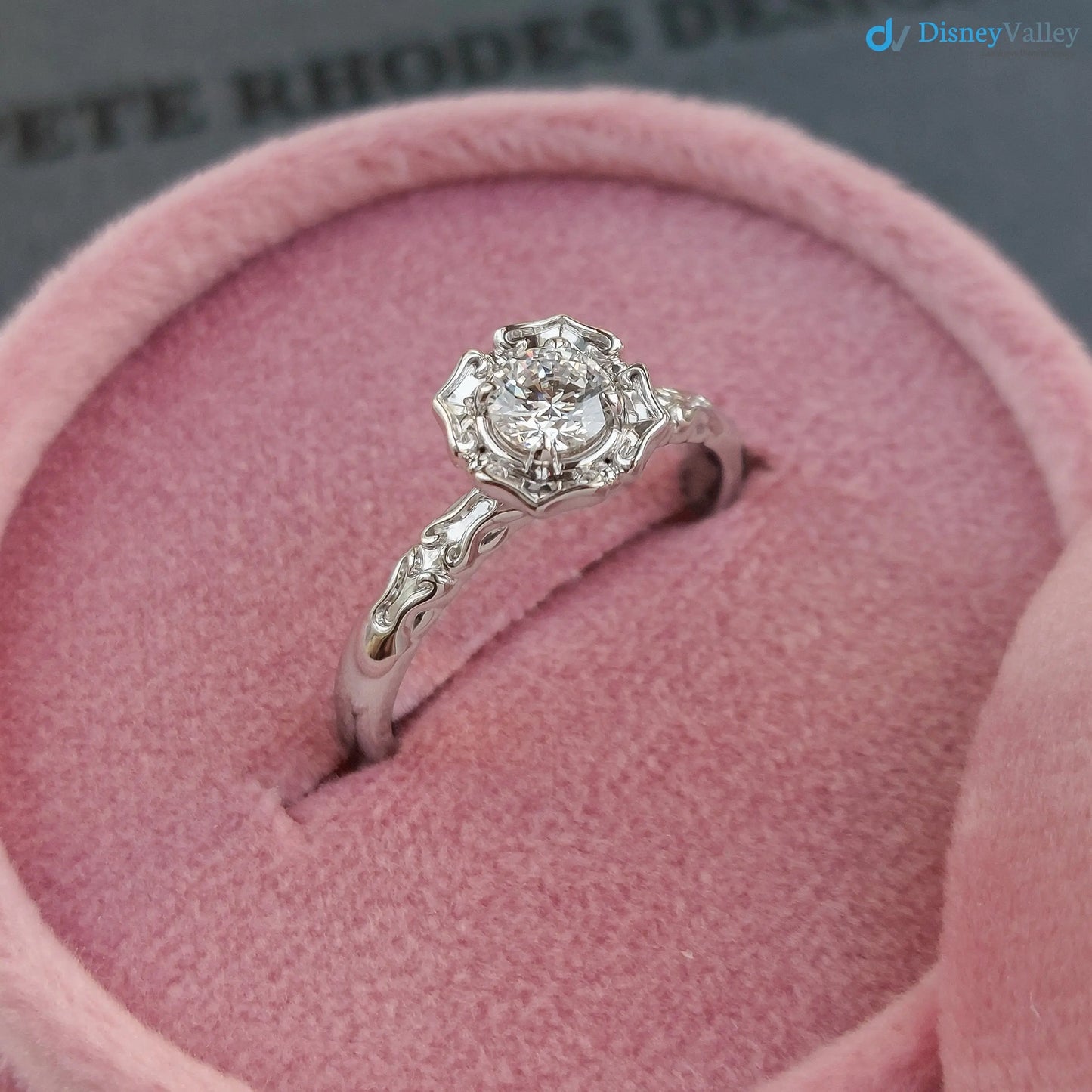 Antique Styling Flower Petals Halo Diamond Engagement Ring - DisneyValley