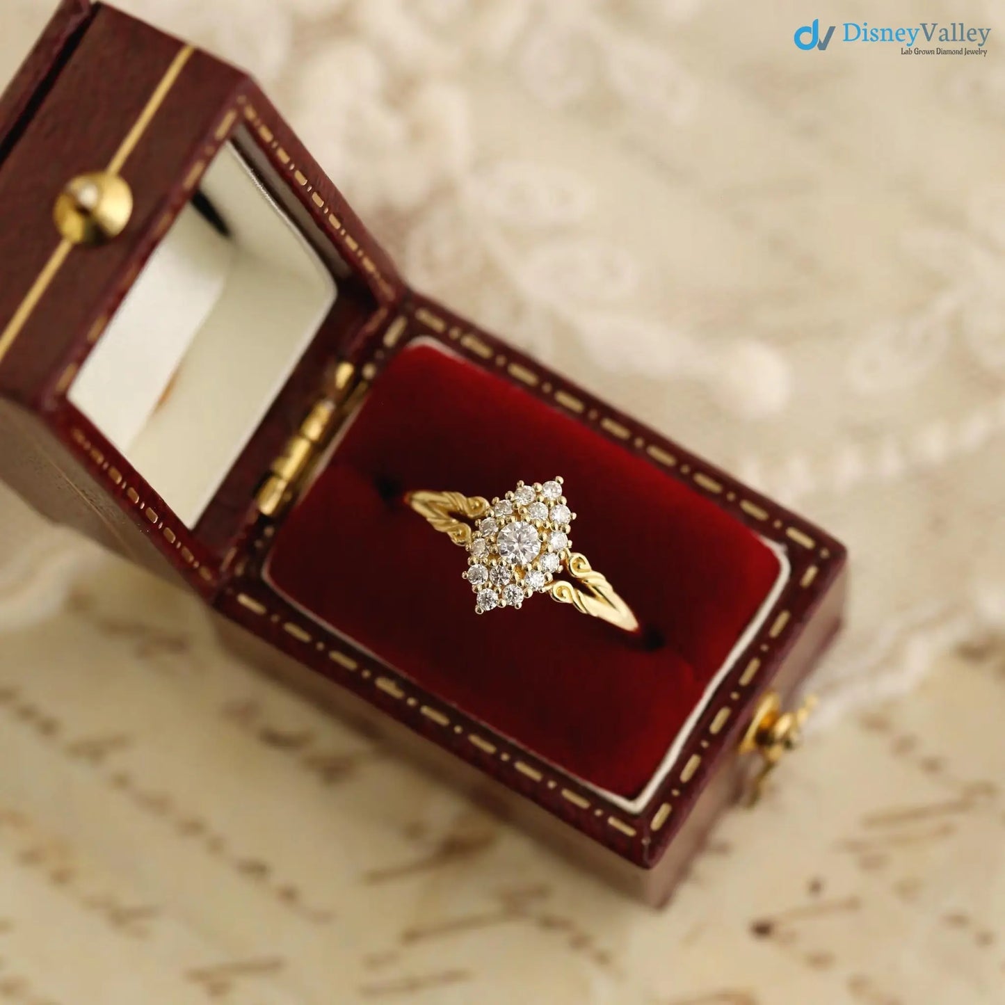 Aphrodite engagement ring, vintage lab grown diamond ring DisneyValley