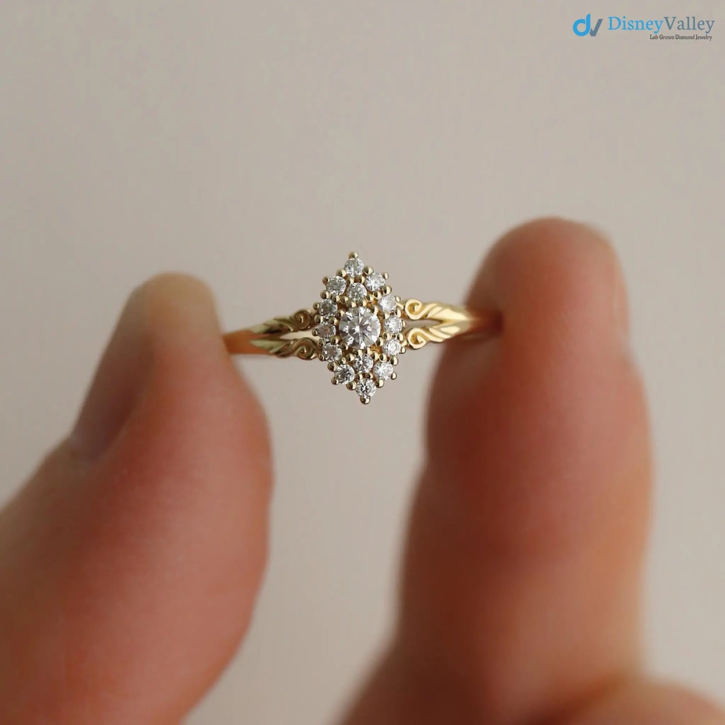 Aphrodite engagement ring, vintage lab grown diamond ring DisneyValley