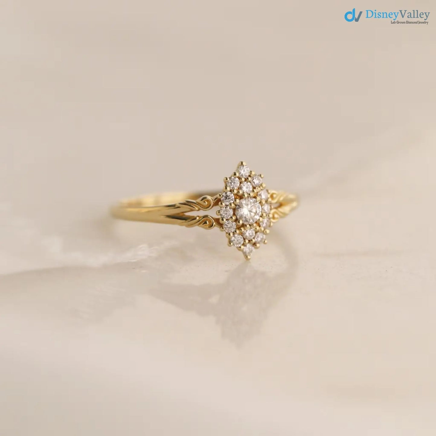 Aphrodite engagement ring, vintage lab grown diamond ring DisneyValley