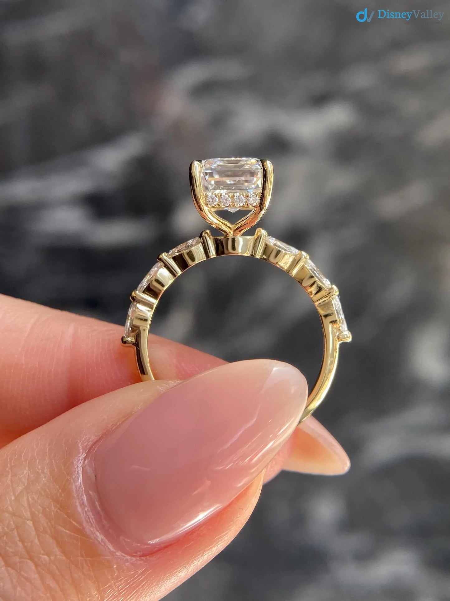 Emerald Cut 4 carat IGI Certified Lab Grown Diamond Hidden Halo Engagement Ring - DisneyValley