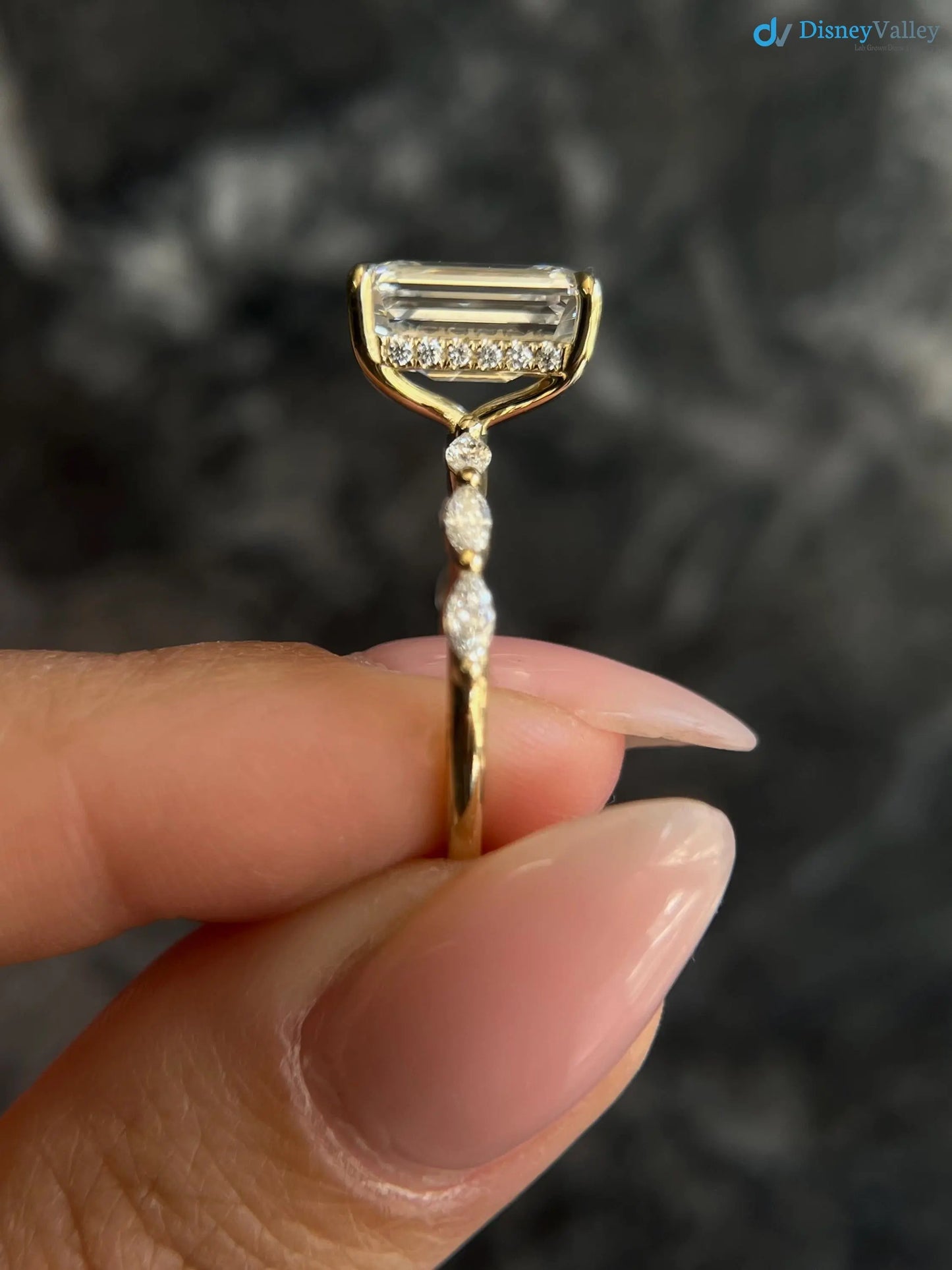 Emerald Cut 4 carat IGI Certified Lab Grown Diamond Hidden Halo Engagement Ring - DisneyValley