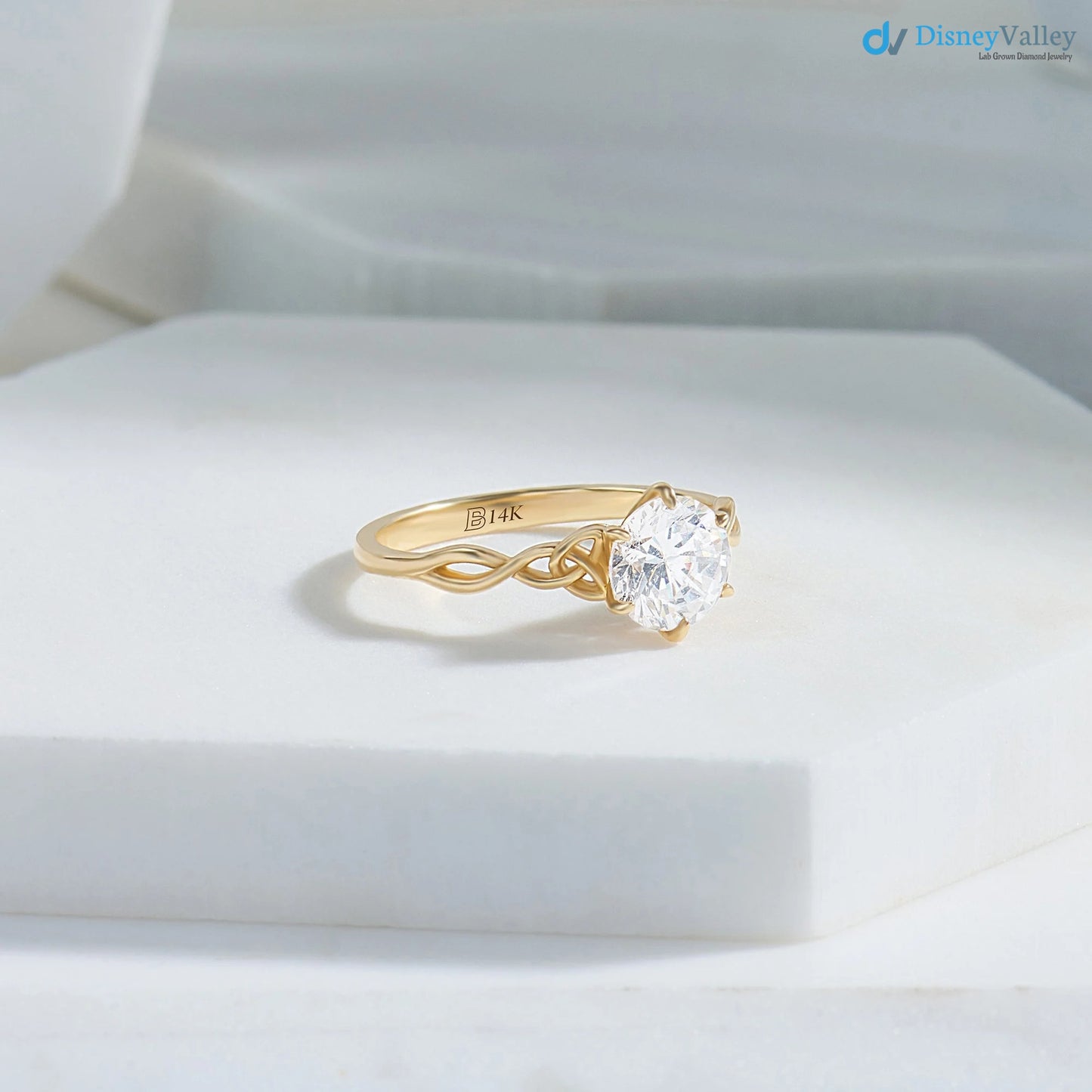 Celtic Knot Engagement Ring, Solid Gold Round Solitaire Ring, Twisted Irish Ring - DisneyValley