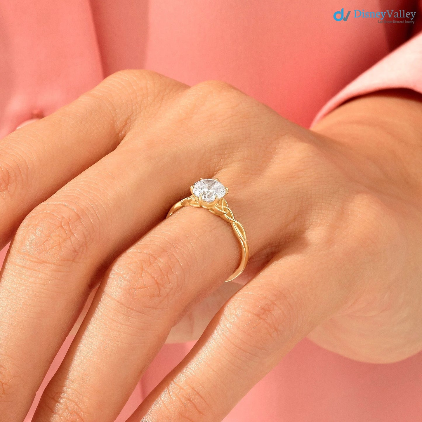 Celtic Knot Engagement Ring, Solid Gold Round Solitaire Ring, Twisted Irish Ring - DisneyValley