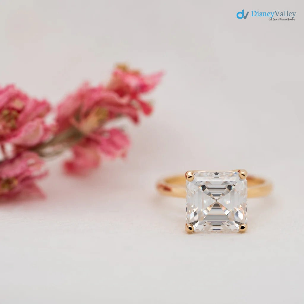 The Elissa Ring Asscher Lab Diamond Dainty Engagement Solitaire Rings - DisneyValley