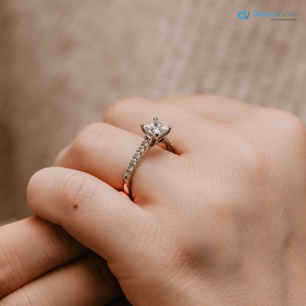The Estella Ring Lab Diamond Princess Shoulder Set Engagement Ring - DisneyValley