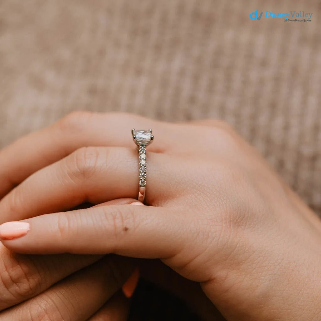 The Estella Ring Lab Diamond Princess Shoulder Set Engagement Ring - DisneyValley
