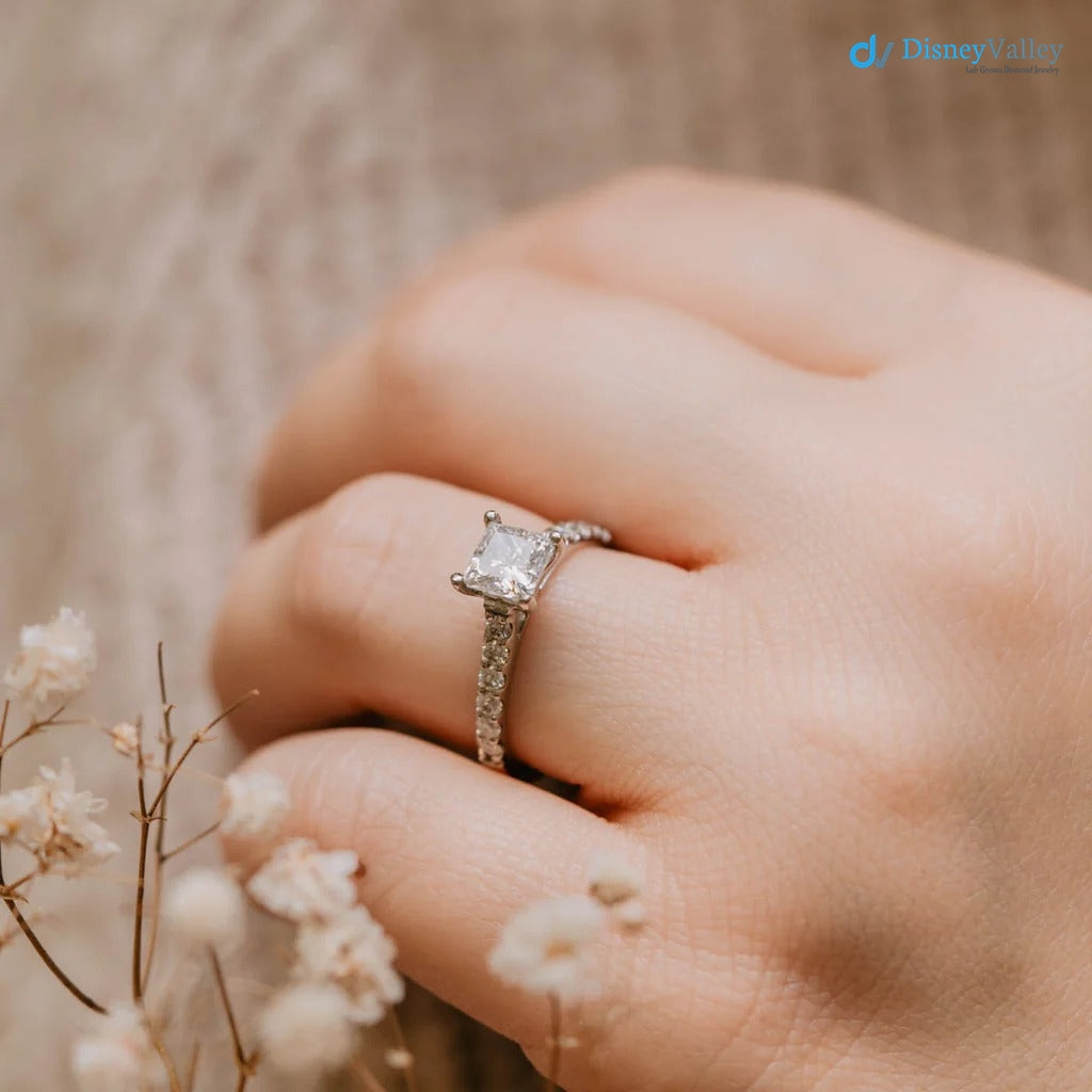 The Estella Ring Lab Diamond Princess Shoulder Set Engagement Ring - DisneyValley