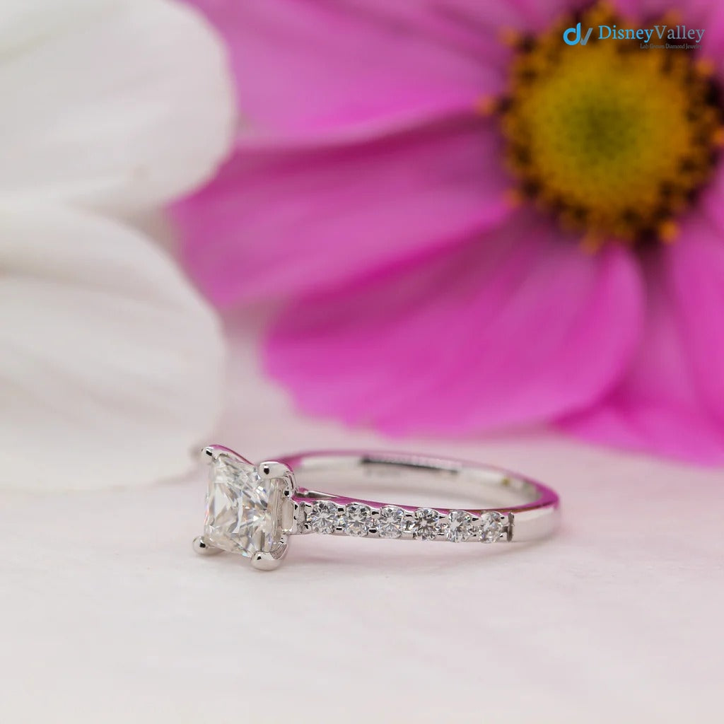 The Estella Ring Lab Diamond Princess Shoulder Set Engagement Ring - DisneyValley