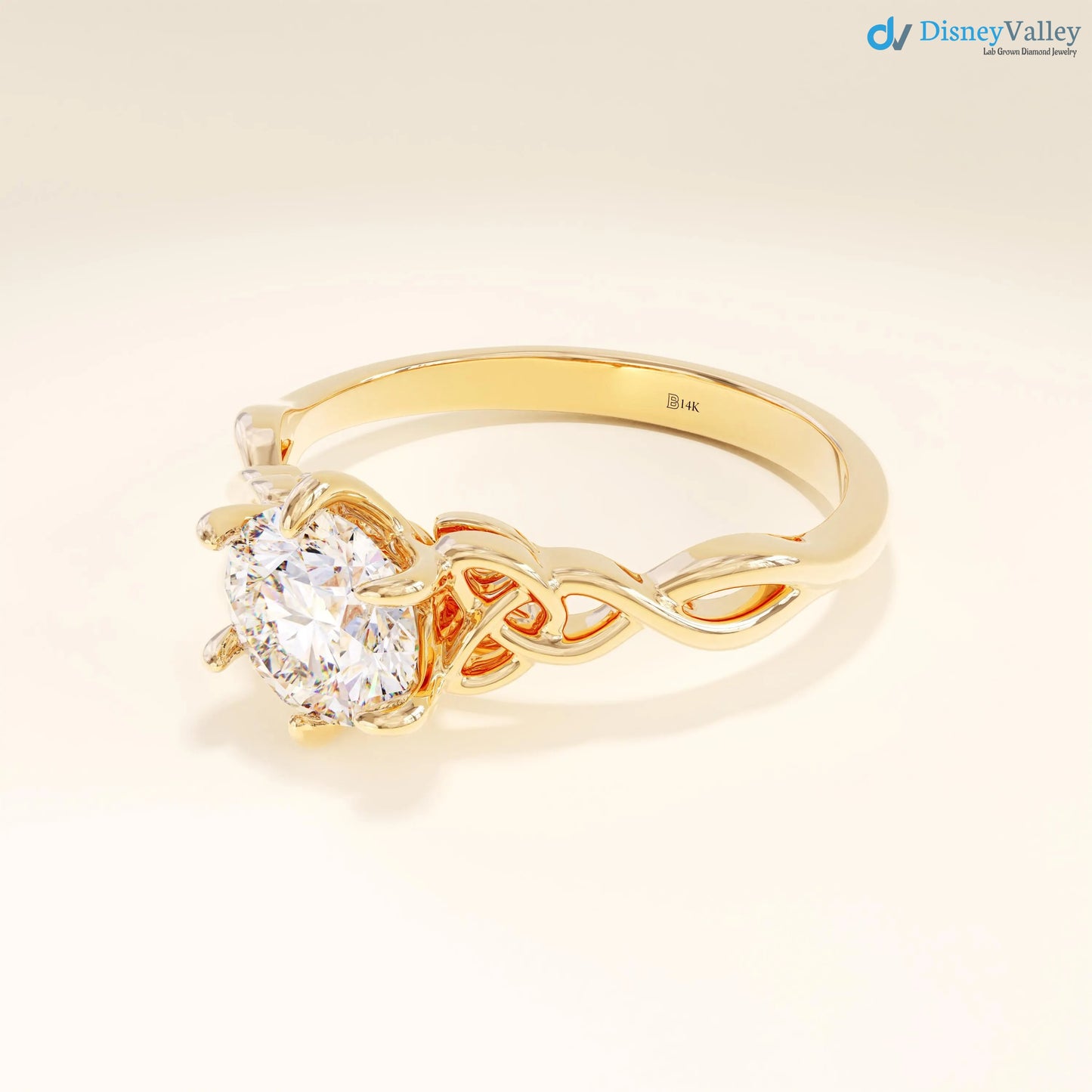 Celtic Knot Engagement Ring, Solid Gold Round Solitaire Ring, Twisted Irish Ring - DisneyValley