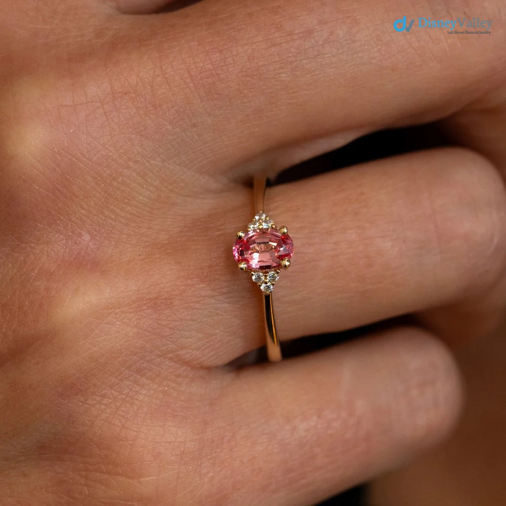 The Victoria Ring 0.84ct Oval Pink Sapphire & Lab Diamond Yellow Gold
