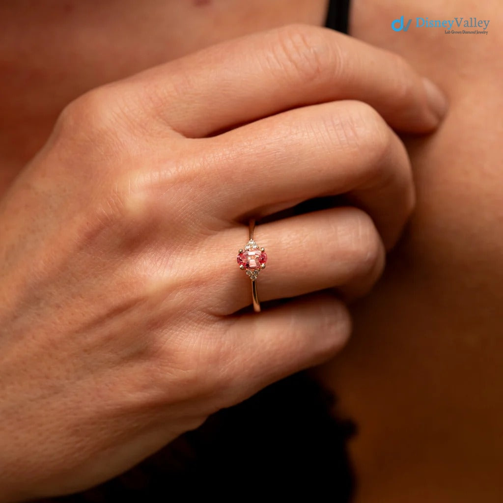 The Victoria Ring 0.84ct Oval Pink Sapphire & Lab Diamond Yellow Gold