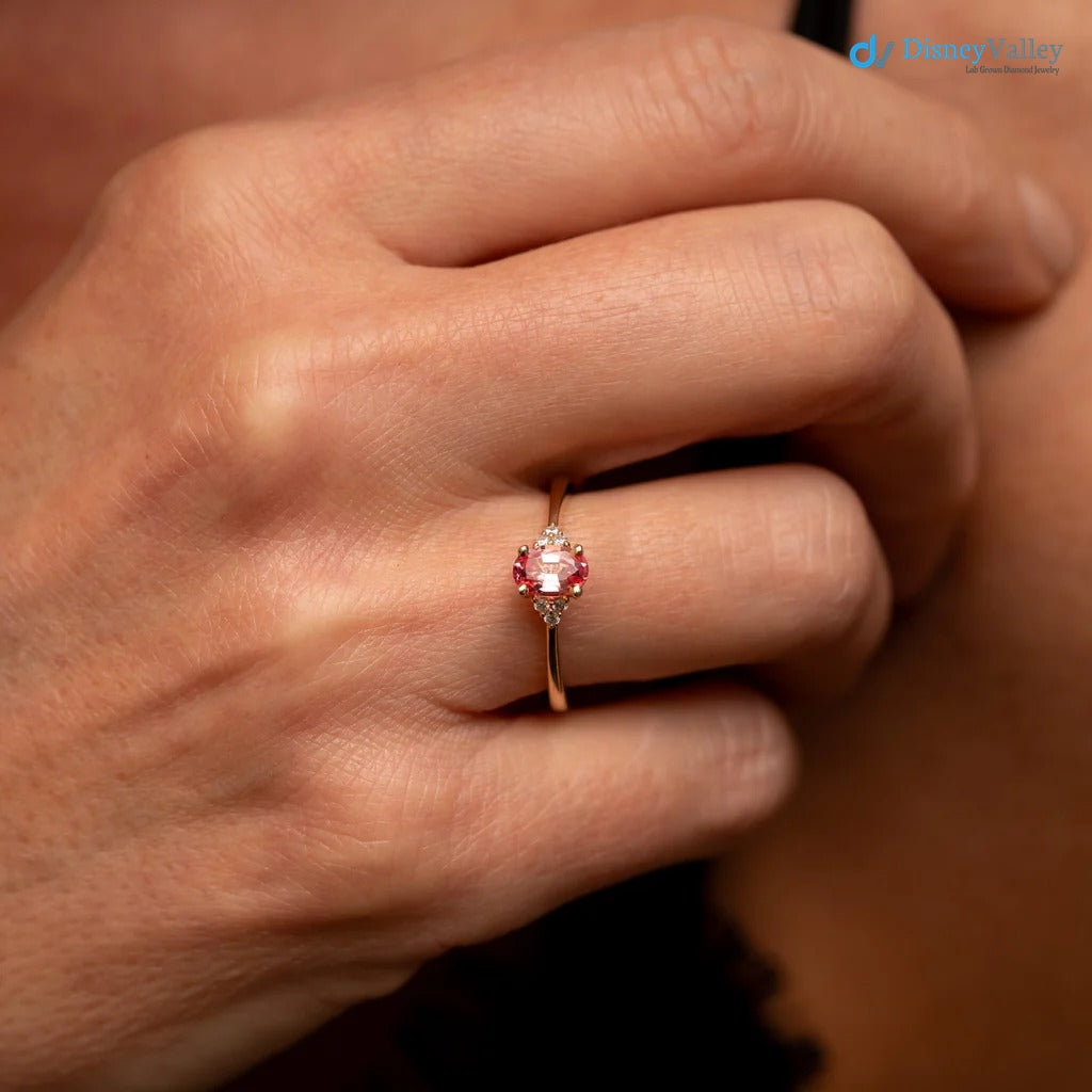 The Victoria Ring 0.84ct Oval Pink Sapphire & Lab Diamond Yellow Gold