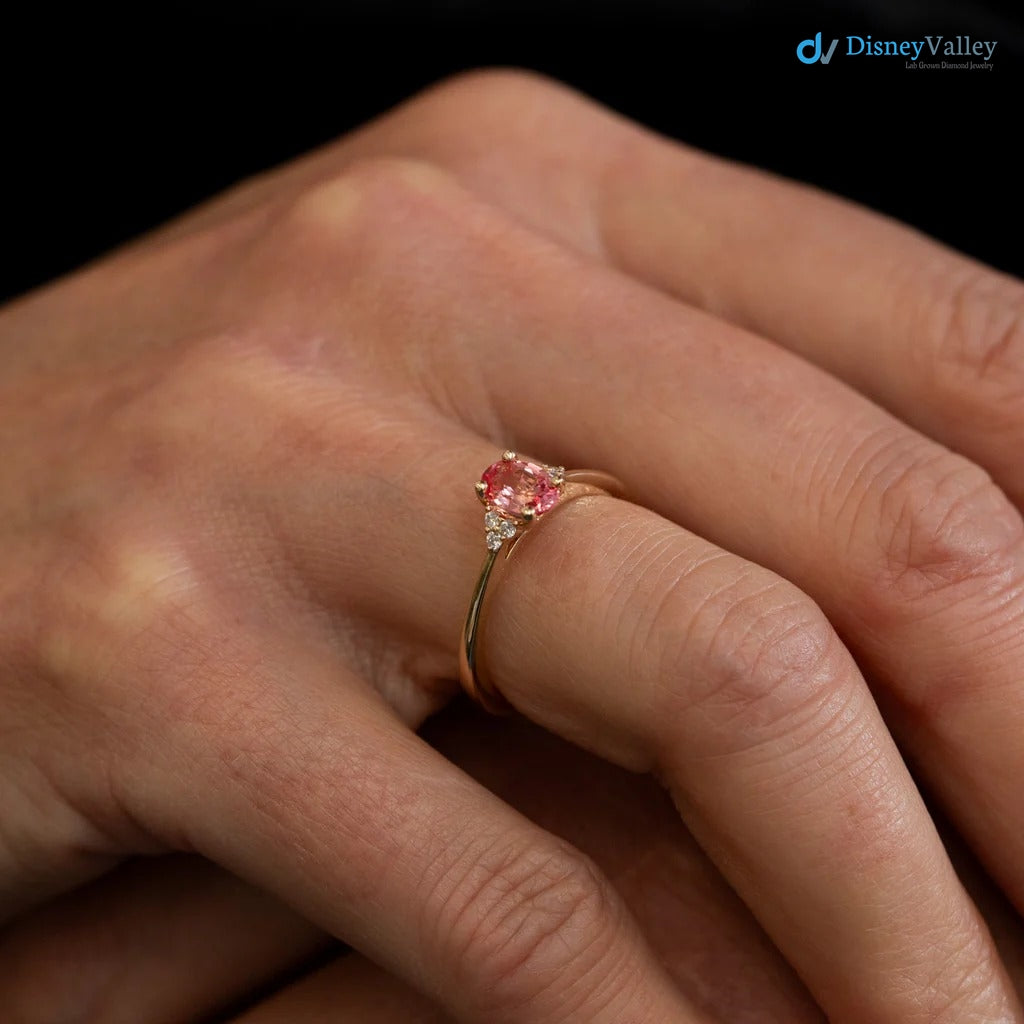 The Victoria Ring 0.84ct Oval Pink Sapphire & Lab Diamond Yellow Gold