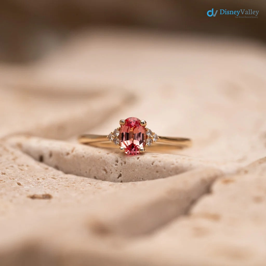The Victoria Ring 0.84ct Oval Pink Sapphire & Lab Diamond Yellow Gold