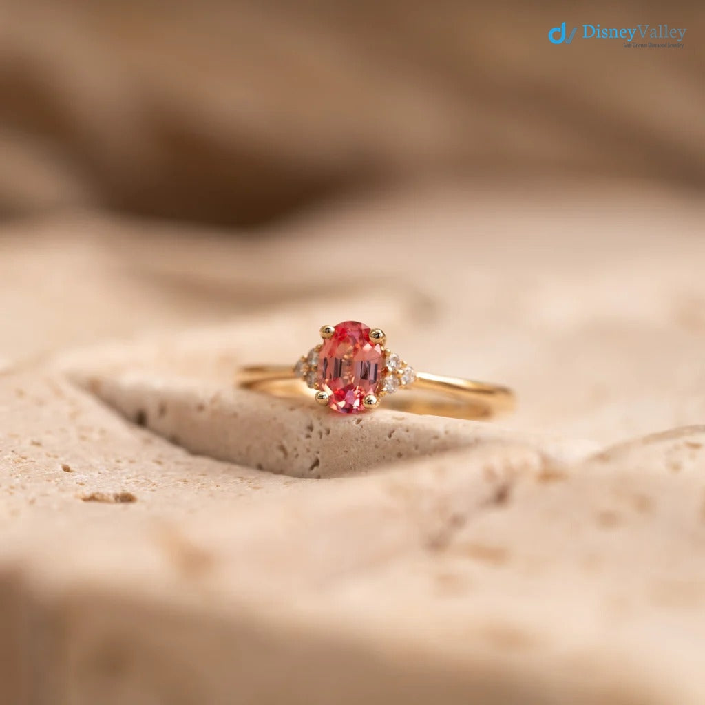 The Victoria Ring 0.84ct Oval Pink Sapphire & Lab Diamond Yellow Gold