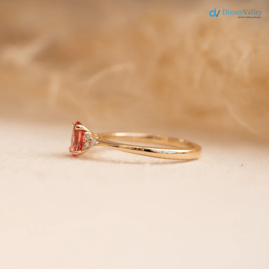 The Victoria Ring 0.84ct Oval Pink Sapphire & Lab Diamond Yellow Gold