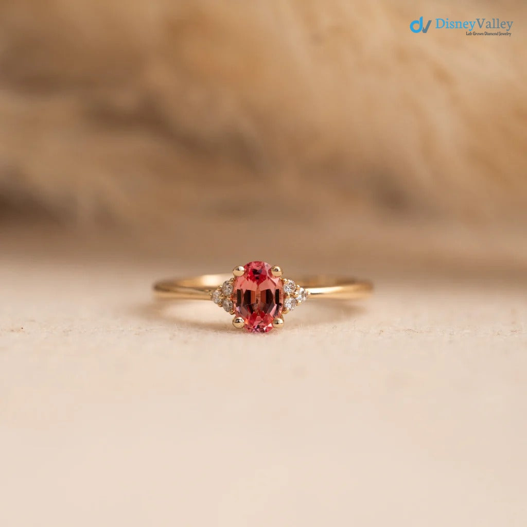 The Victoria Ring 0.84ct Oval Pink Sapphire & Lab Diamond Yellow Gold