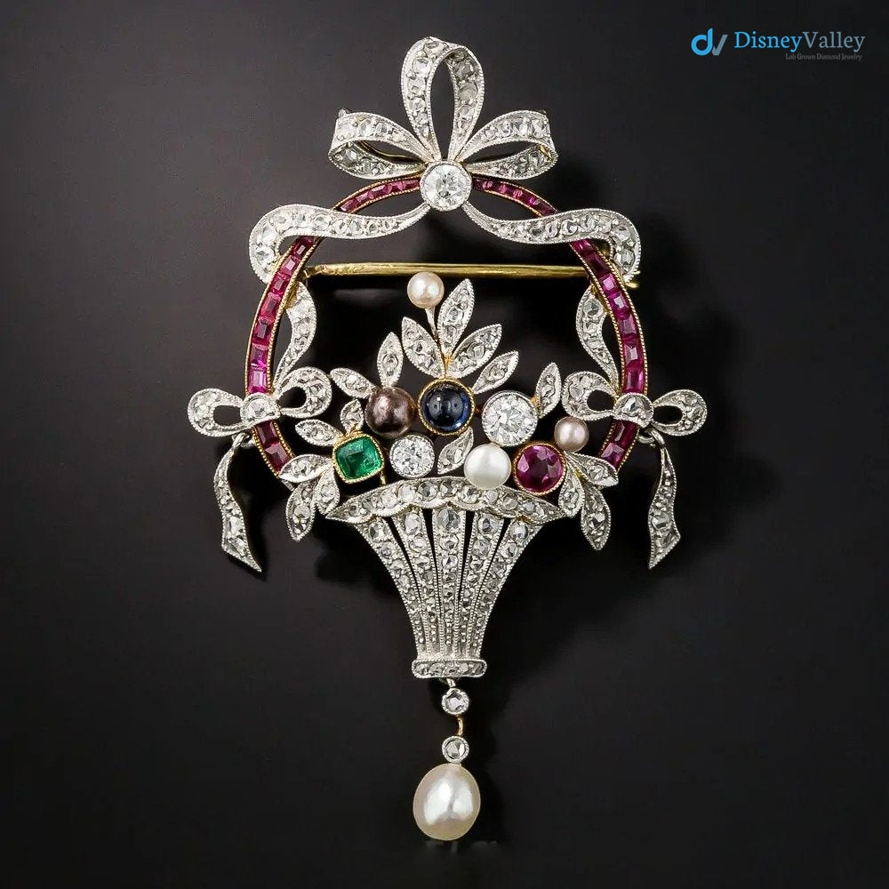 Art Deco Antique 4.6 ctw Flower Basket 925 sterling silver Pendant/Brooch