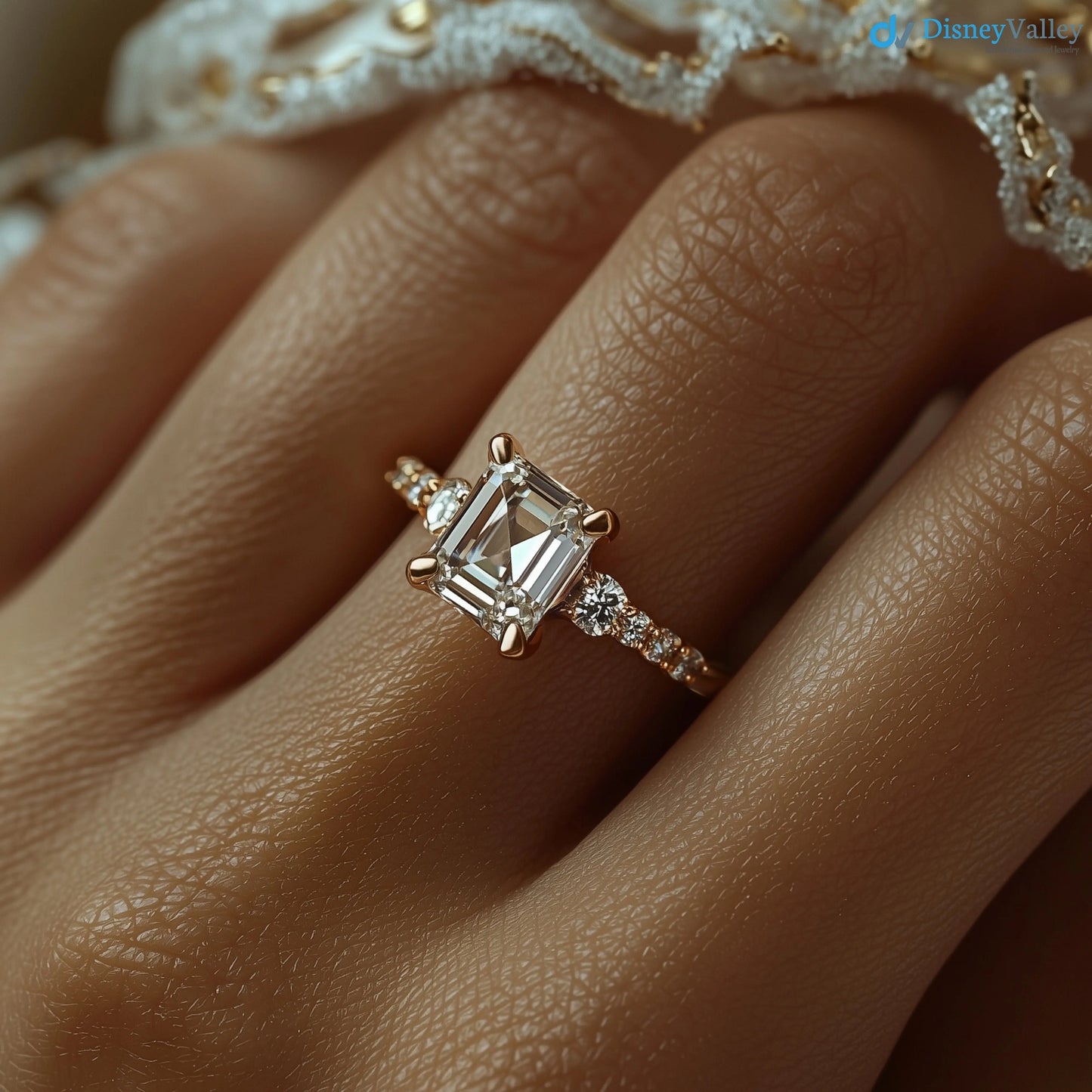 Excellent emerald cut 2 caret lab grown diamond side stone engagement ring - DisneyValley