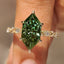 Green Dutch Marquise Engagement Ring with Milgrain Details