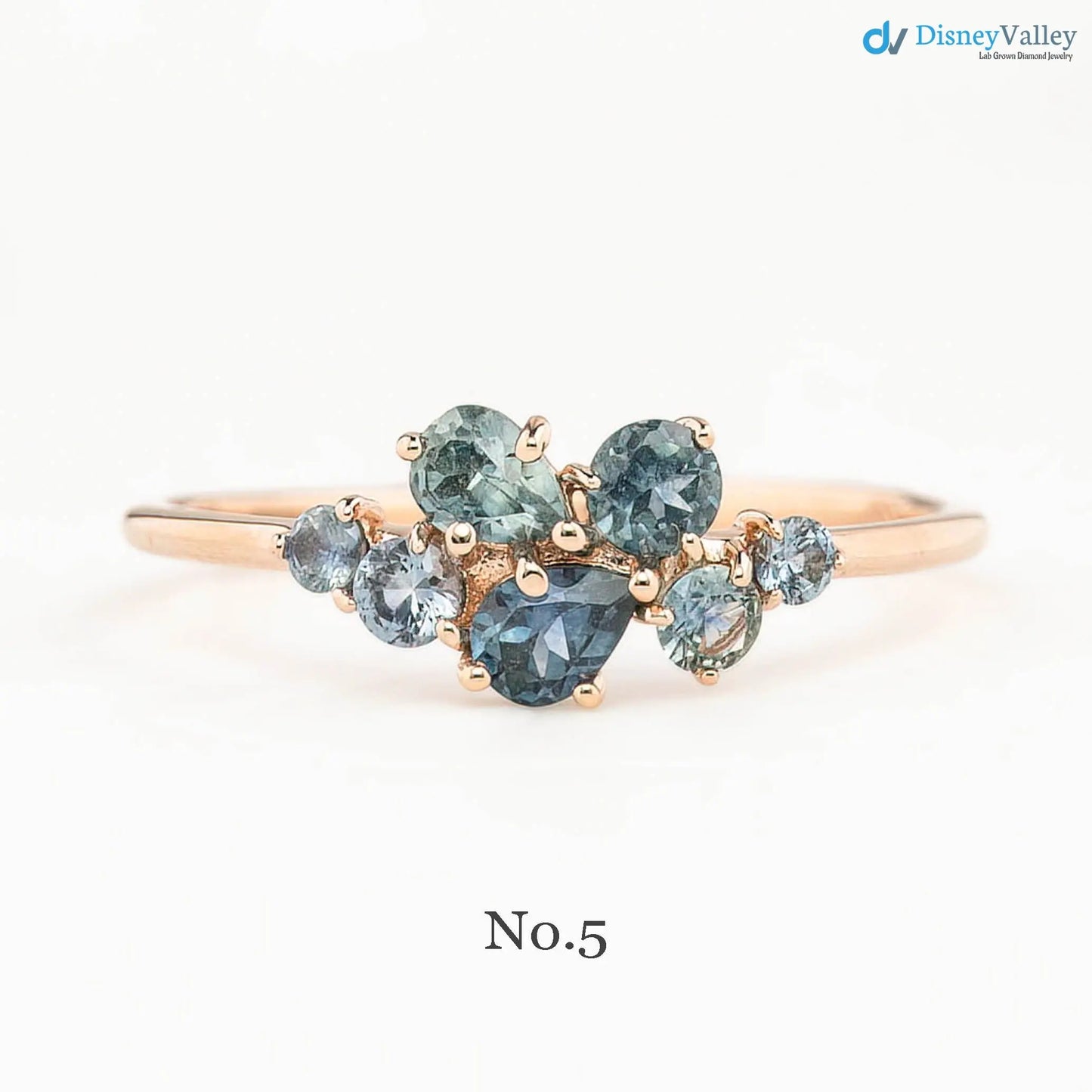 One of a kind Teal blue sapphire cluster ring unique multi cluster ring, multi stone green ring DisneyValley