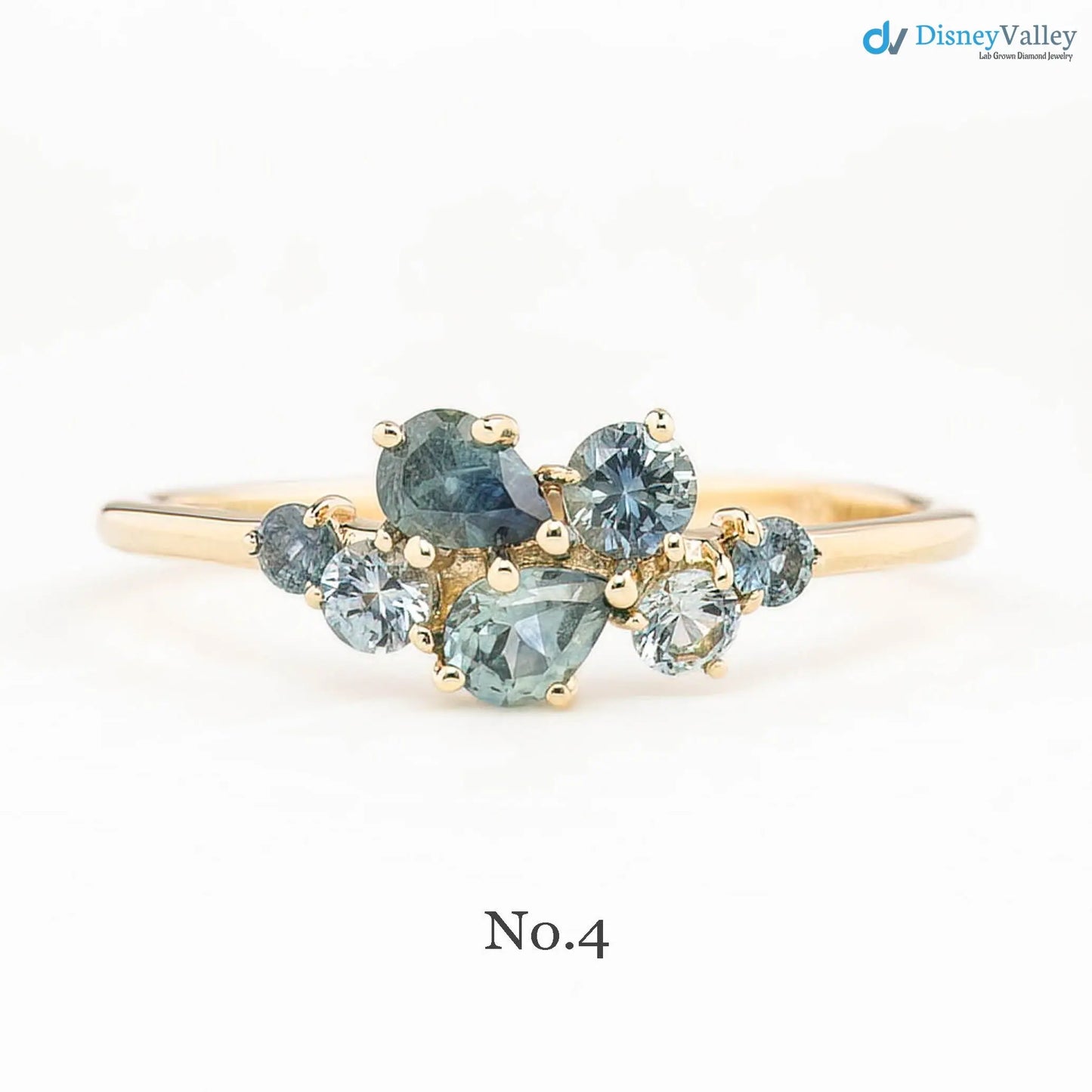 One of a kind Teal blue sapphire cluster ring unique multi cluster ring, multi stone green ring DisneyValley
