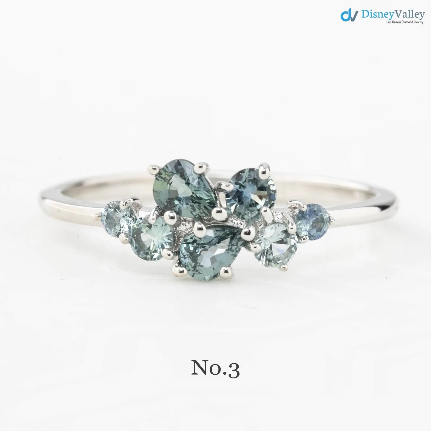 One of a kind Teal blue sapphire cluster ring unique multi cluster ring, multi stone green ring DisneyValley