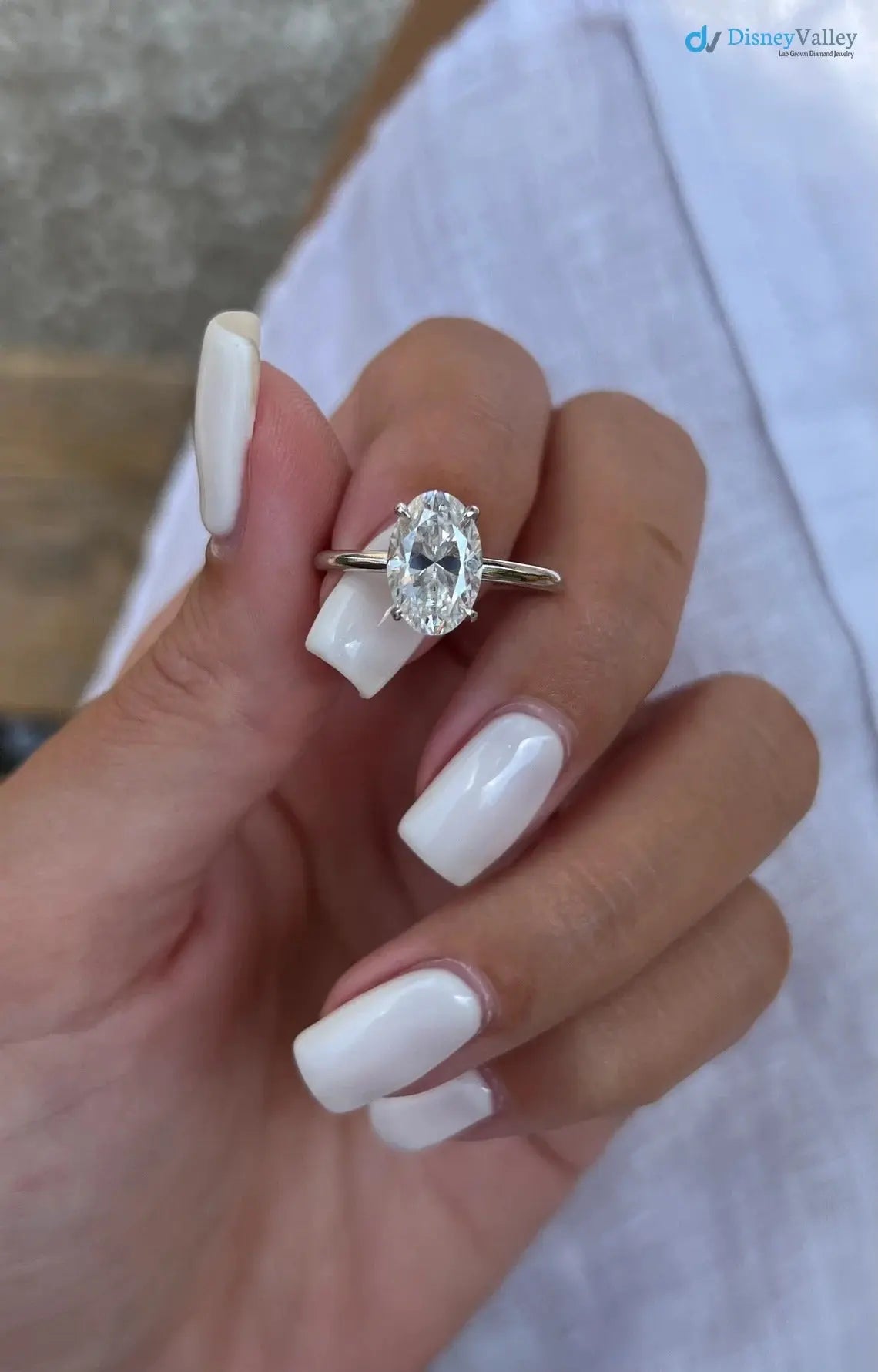 Oval Lab Grown Diamond Engagement Ring, Low Profile Solitaire Fine Jewelry DisneyValley