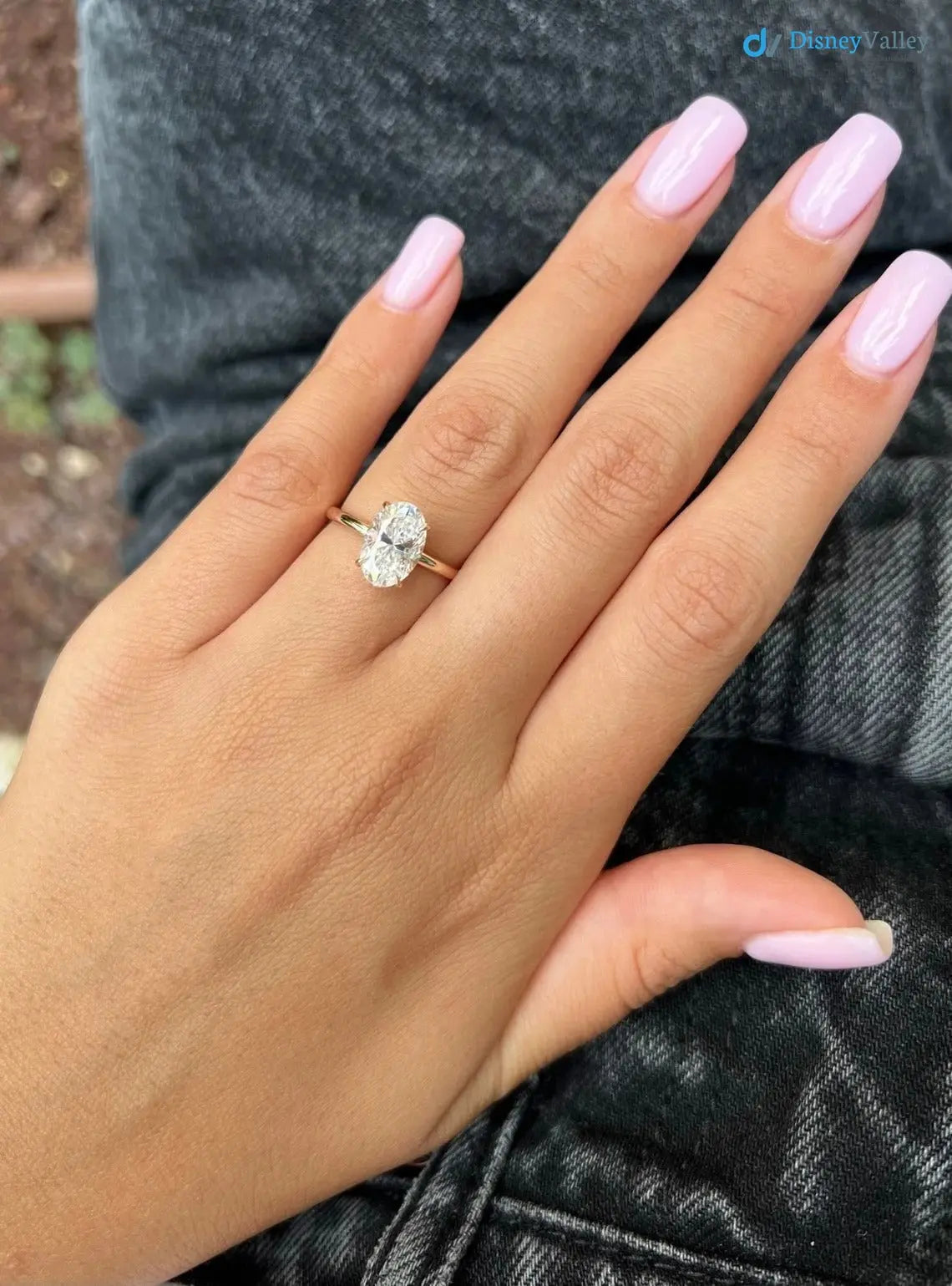 Oval Lab Grown Diamond Engagement Ring, Low Profile Solitaire Fine Jewelry DisneyValley