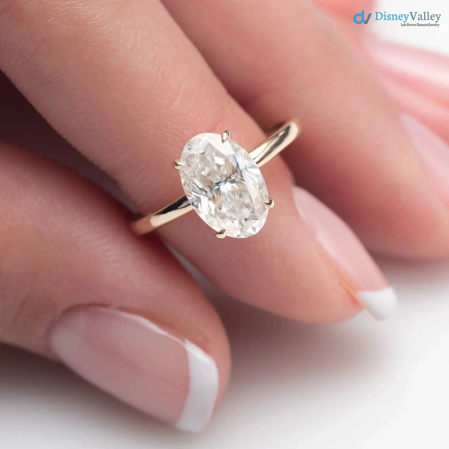 Oval Lab Grown Diamond Engagement Ring, Low Profile Solitaire Fine Jewelry DisneyValley
