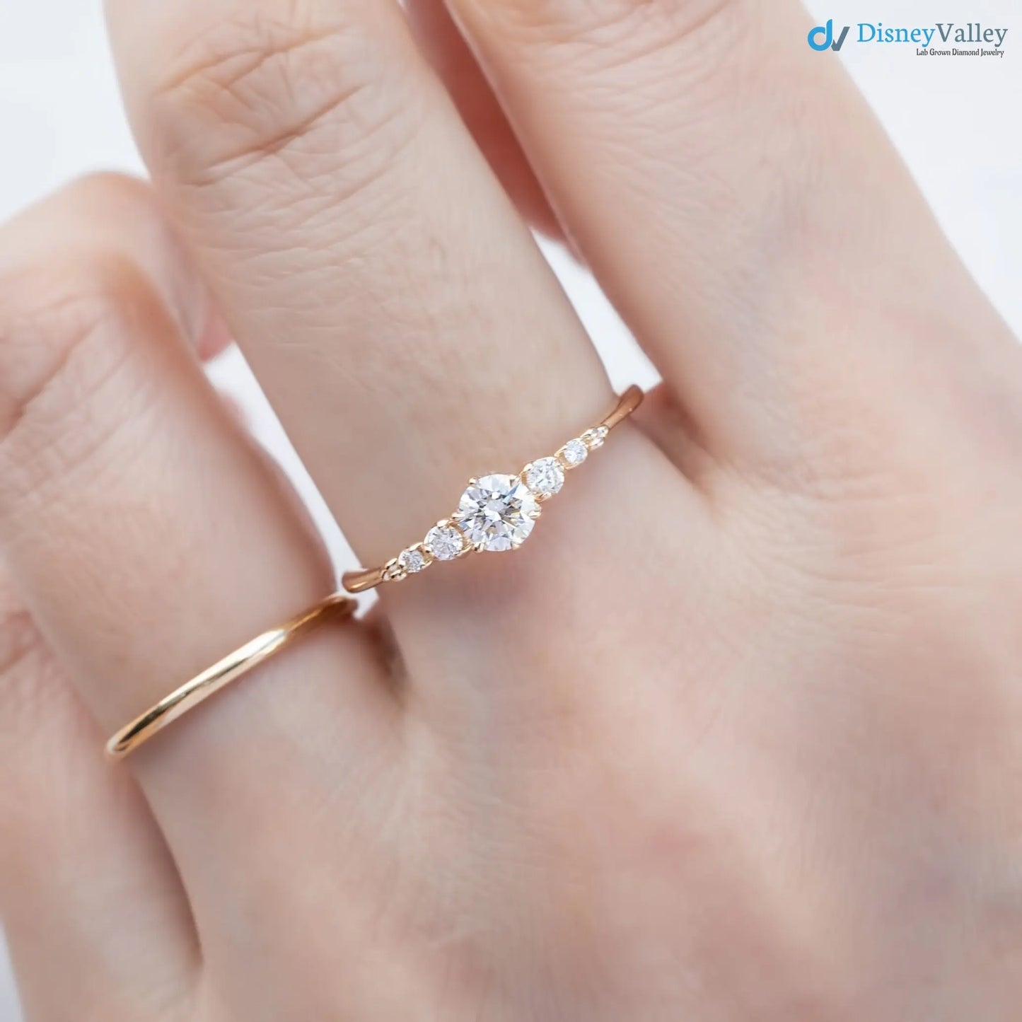 Round Brilliant Cut lab grown Diamond Dainty engagement ring - DisneyValley
