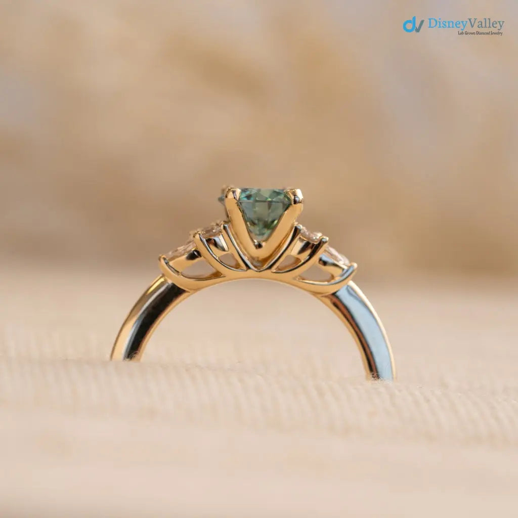 Round Cut green vivid color lab diamond accented engagement ring - DisneyValley