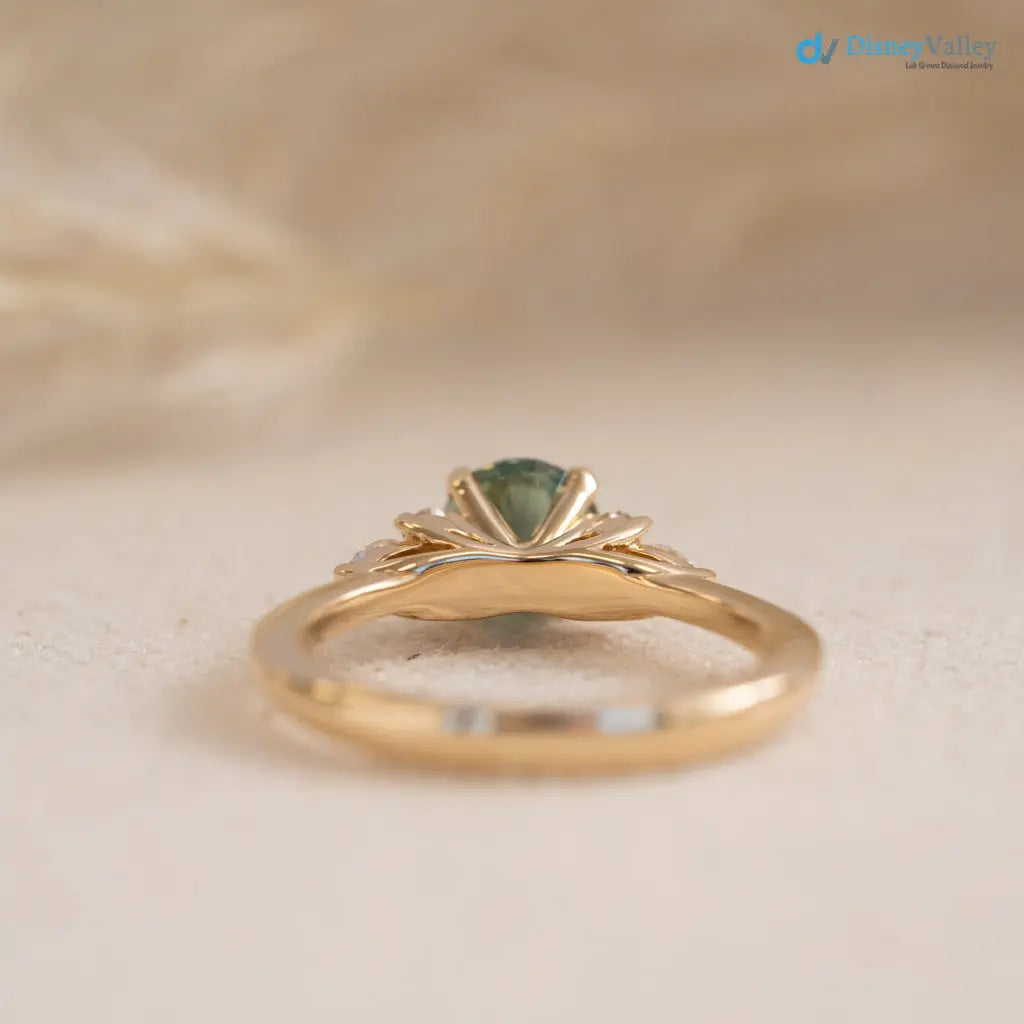 Round Cut green vivid color lab diamond accented engagement ring - DisneyValley