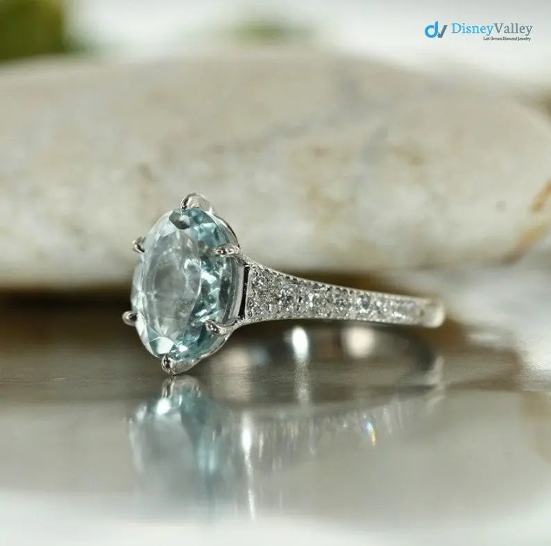 Vintage Style Engagement Ring Aquamarine and Diamond Ring - DisneyValley