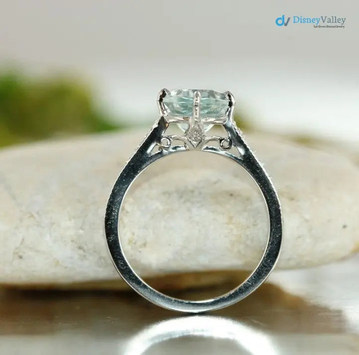 Vintage Style Engagement Ring Aquamarine and Diamond Ring - DisneyValley