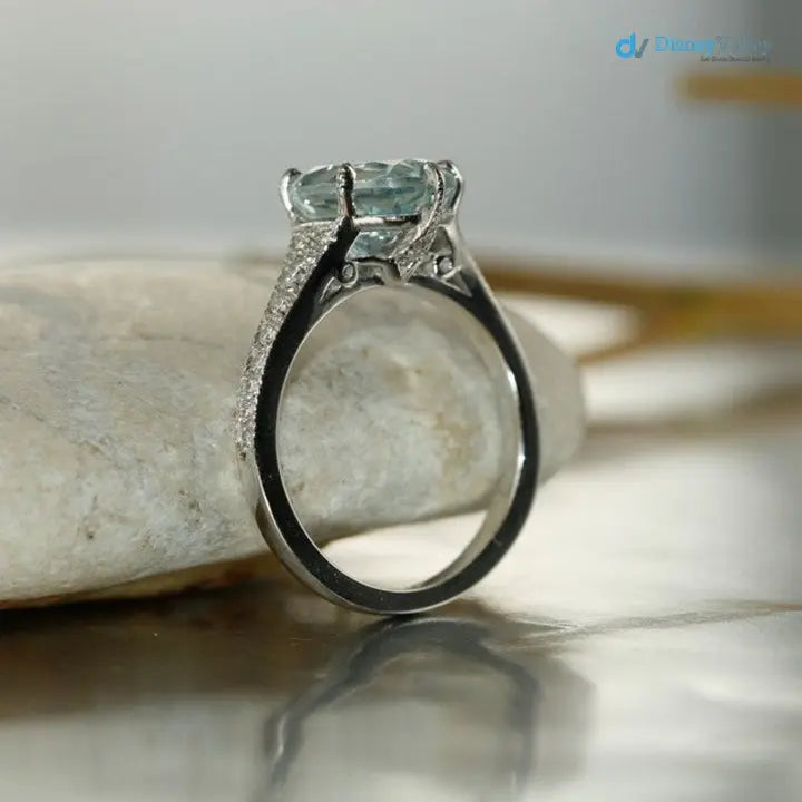 Vintage Style Engagement Ring Aquamarine and Diamond Ring - DisneyValley