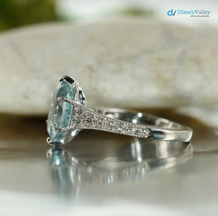 Vintage Style Engagement Ring Aquamarine and Diamond Ring - DisneyValley