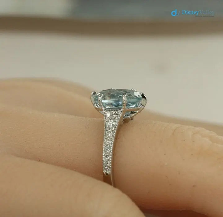 Vintage Style Engagement Ring Aquamarine and Diamond Ring - DisneyValley